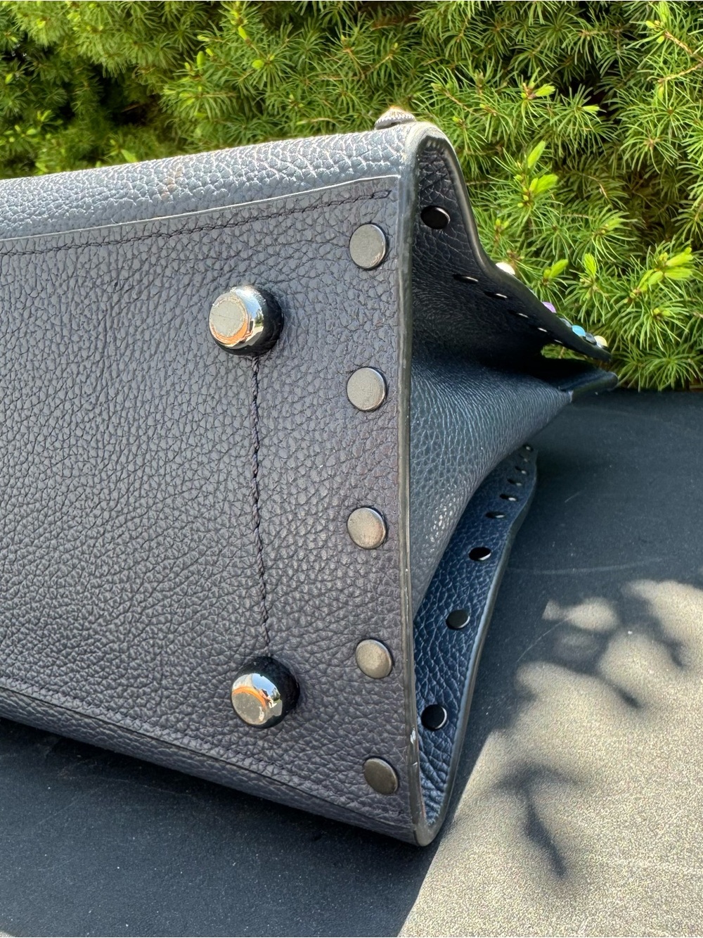 COACH *RARE* Charlie Navy Pebbled Leather Tote with Multicolor Studs - Picture 10 of 13